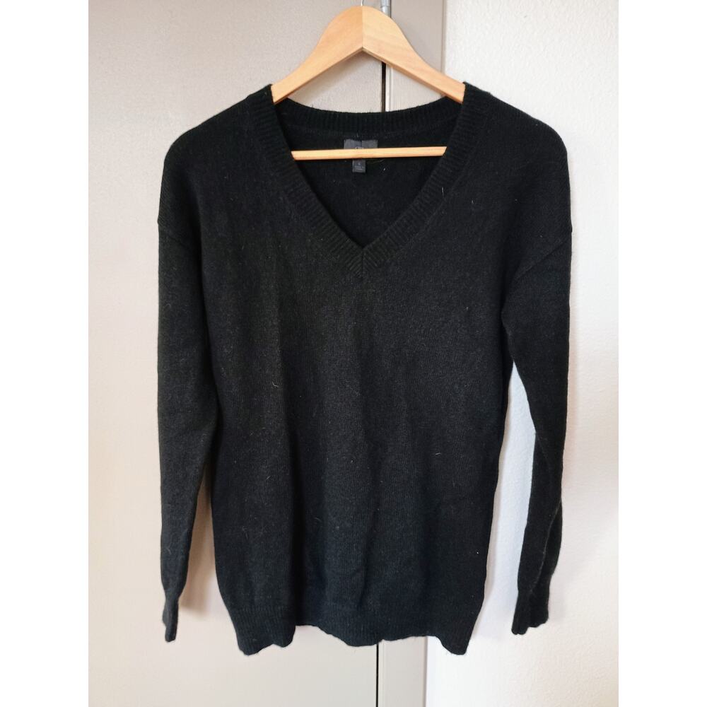 Banana Republic wool cashmere black vneck sweater capsule wardrobe quiet luxury
